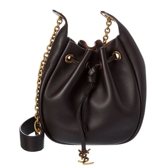 Saint Laurent Handbags - Saint Laurent Paris Drawstring Leather Bucket Bag, Brown